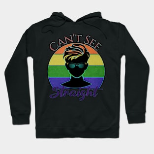 PRIDE Month Can't See Straight Rainbow Retro Sunset Hoodie